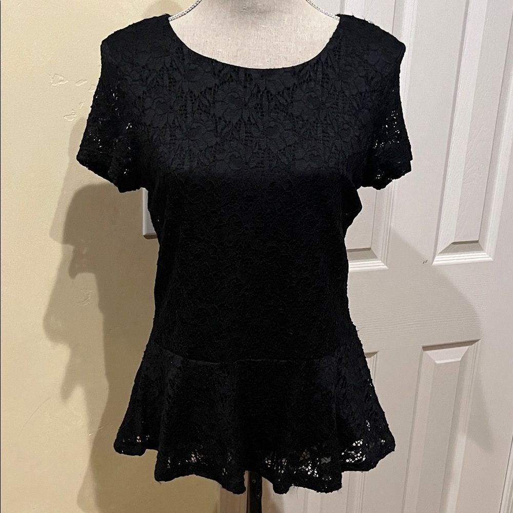 Bobeau Black Lace Peplum Blouse